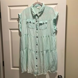 Umgee Sleeveless Button-Down Shirt Dress in soft green